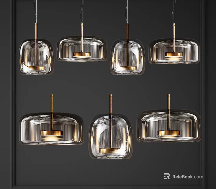 Modern Glass Pendant Lights with Gold Metal Frame and Contemporary Design 3d model 
