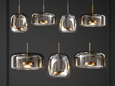 Modern Glass Pendant Lights with Gold Metal Frame and Contemporary Design 3d model