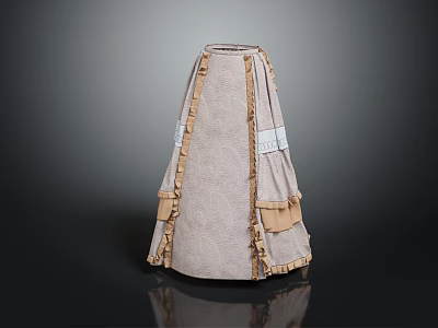 Beige Skirt with Brown Ruffled Edges and Patched Fabric Details for Elegant Vintage Style 3d model