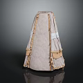 Beige Skirt with Brown Ruffled Edges and Patched Fabric Details for Elegant Vintage Style