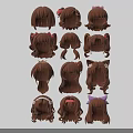 Brown Hair Wigs Featuring Various Hairstyles And Decorative Bows Headbands