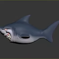 Cartoon Style Blue And White Shark 3D Model With Red Eyes Open Mouth Sharp Teeth