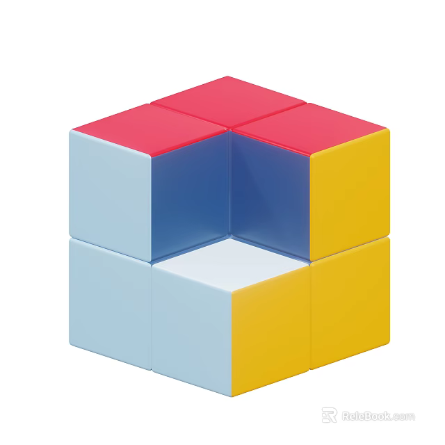 Colorful Building Blocks with Red Blue Yellow and White Interlocking Cube Structure Design 3d model 