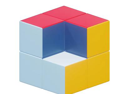 Colorful Building Blocks with Red Blue Yellow and White Interlocking Cube Structure Design 3d model