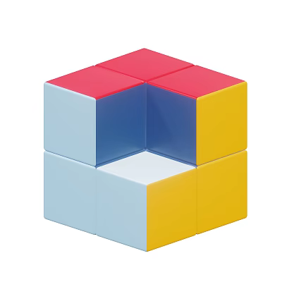 Colorful Building Blocks with Red Blue Yellow and White Interlocking Cube Structure Design 3d model