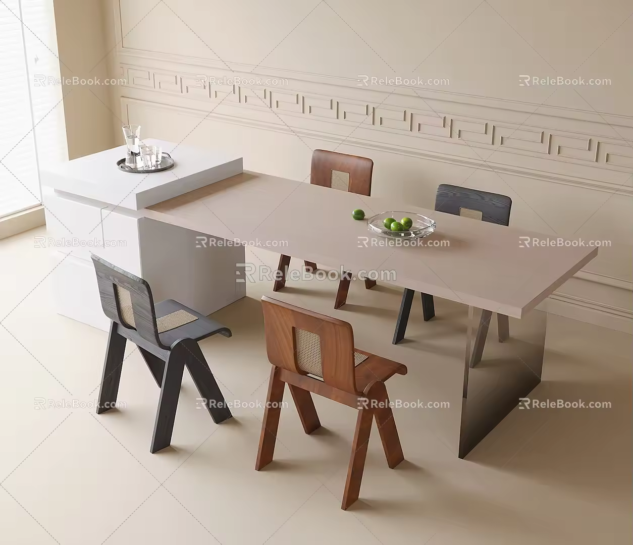 Modern Dining Table and Chair Combination Island Table Single Chair 3d model