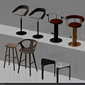 Various Modern Bar Stools With Wooden Metal Frames And Colored Seats