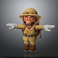 3D Cartoon Explorer Character Wearing Safari Hat Backpack With Open Arms