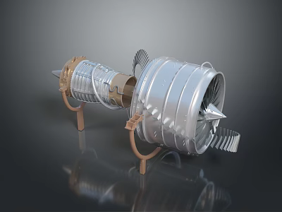Industrial Equipment Metallic Turbine Structure With Rotating Blades And Support Frame Design 3d model