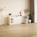 White Modern Bedroom Dresser With Drawers Cabinet Stool Floor Lamp And Plants