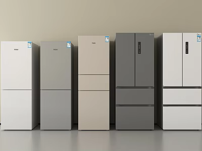 Collection of Standing Refrigerators in White Gray Beige Colors and Various Styles 3d model