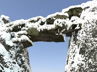 Scenic Snow Covered Stone Arch Between Rocky Cliffs Under Clear Blue Sky 3d model