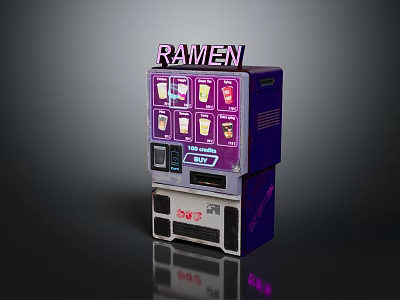 Commercial Ramen Vending Machine With Sanyo Purple Neon Displaying Ramen Cups 3d model