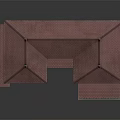 Cartoon Style House Model With Red Roof Beige Walls Balconies And Garage Door