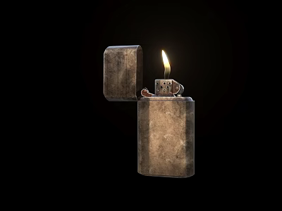 Vintage Style Hardware Tool Metal Lighter with Open Cover and Bright Burning Flame 3d model