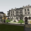 Luxurious Townhouse Exterior With Stone Construction Porch Columns Symmetrical Design And Lawn Front Yard