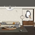 Modern Living and Dining Room Interior With Sofa Coffee Table Chandelier And Dining Chairs