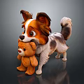Cute Papillon Dog Snuggling With Brown Teddy Bear Stuffed Toy