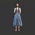 Game and Movie Character With Red Hair Pigtails Blue White Checkered Dress And Red Shoes