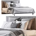 Modern Double Bed With Upholstered Headboard And Plush Neutral Pillows 3d model