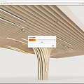 Modern Wooden Slatted Ceiling Design With Integrated Lighting And Curved Support Structure 3d model