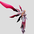 Fantasy Game and Movie Character with Pink Red Wings Blonde Hair and Ornate Outfit