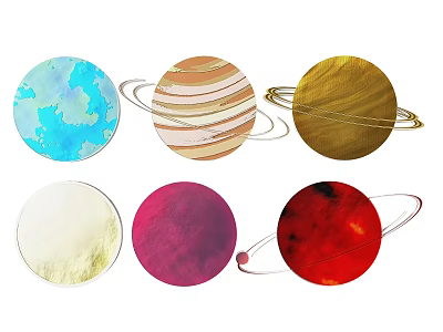 Planets Themed Circular Wall Decor with Various Colors and Ring Details for Home Decoration 3d model