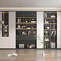 Modern Bookcase Interior Design With Shelves Books Decorations And Green Plants