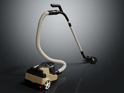 Modern Beige And Black Vacuum Cleaner With Long Hose And Wheels Design 3d model