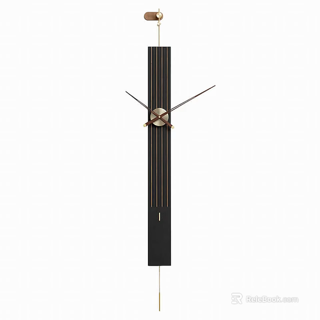 Modern Black Vertical Wall Clock With Gold Hands And Sleek Design Elements 3d model 