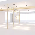 Modern White Exhibition Booth With Glass Panels Colorful Logo And Golden Leaf Pattern