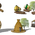 Unique Outdoor Architectural Structures In Various Shapes With Colorful Canopies Bamboo And Trees