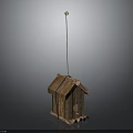 Rustic Wooden Birdhouse With Small Entrance Hole Wooden Stake Base And Metal Rod Top