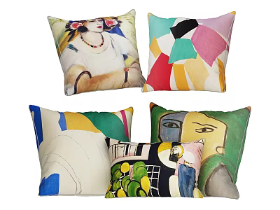 Colorful Artistic Decorative Pillows With Portrait Geometric And Abstract Designs 3d model