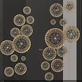 Elegant Round Gold Black Wall Decor With Radiant Patterns And Striped Background 3d model