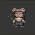 Cartoon Bear Character with Big Ears Decorative Headband and Blue Flame Staff