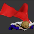 Game And Movie Character Blonde Hair Red Cape White Top Blue Boots Dynamic Heroic Pose