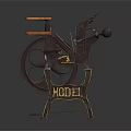 Vintage Manual Kitchen Tool With Wooden Platform Metal Frame And Large Wheel Retro Household Model