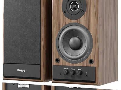HiFi Audio Speakers With Walnut Wood Design Modern Style Speaker Drivers And Control Knobs 3d model
