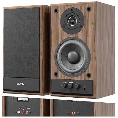 HiFi Audio Speakers With Walnut Wood Design Modern Style Speaker Drivers And Control Knobs 3d model