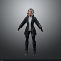White Haired Female Character 3D Model Wearing Black Coat White Top Black Pants And Boots
