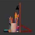 Vibrant Cartoon Craft Scene With Colorful Crayons Smiley Pen Holder Unicorn Drawing And Star Stickers