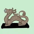 Golden Dragon Sculpture Carving With Curved Tail And Black Base Decoration