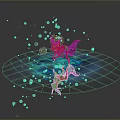 Mystical Fox Like Creature On Blue Water Ripple Platform With Red Orbs And Droplets