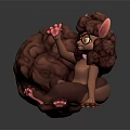 Cute 3D Game Character With Curly Brown Fur Pink Ears Glasses And Large Bumpy Sphere