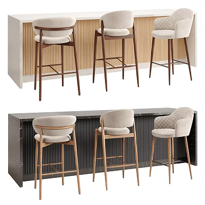 Modern Elegant Bar Counter Design With Wooden Panels And Upholstered Stools 3d model