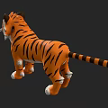 Cute Cartoon Tiger 3D Model With Orange Black Stripes White Paws And Blue Eyes