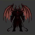 Fiery Red Demon Character With Large Wings Horns Armor And Chains