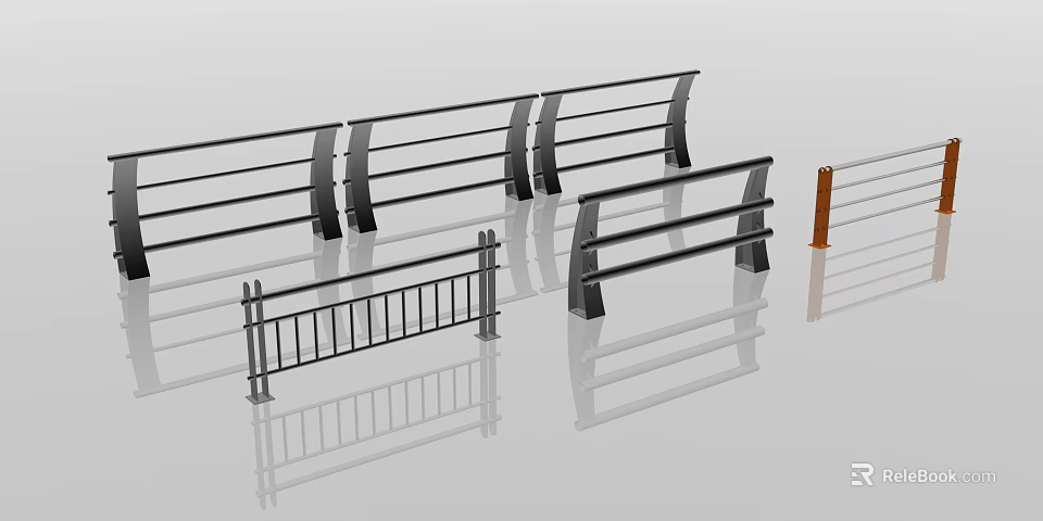 Modern Metal Fences With Diverse Rail Designs And Sturdy Structures For Outdoor Use 3d model 
