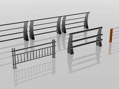 Modern Metal Fences With Diverse Rail Designs And Sturdy Structures For Outdoor Use 3d model